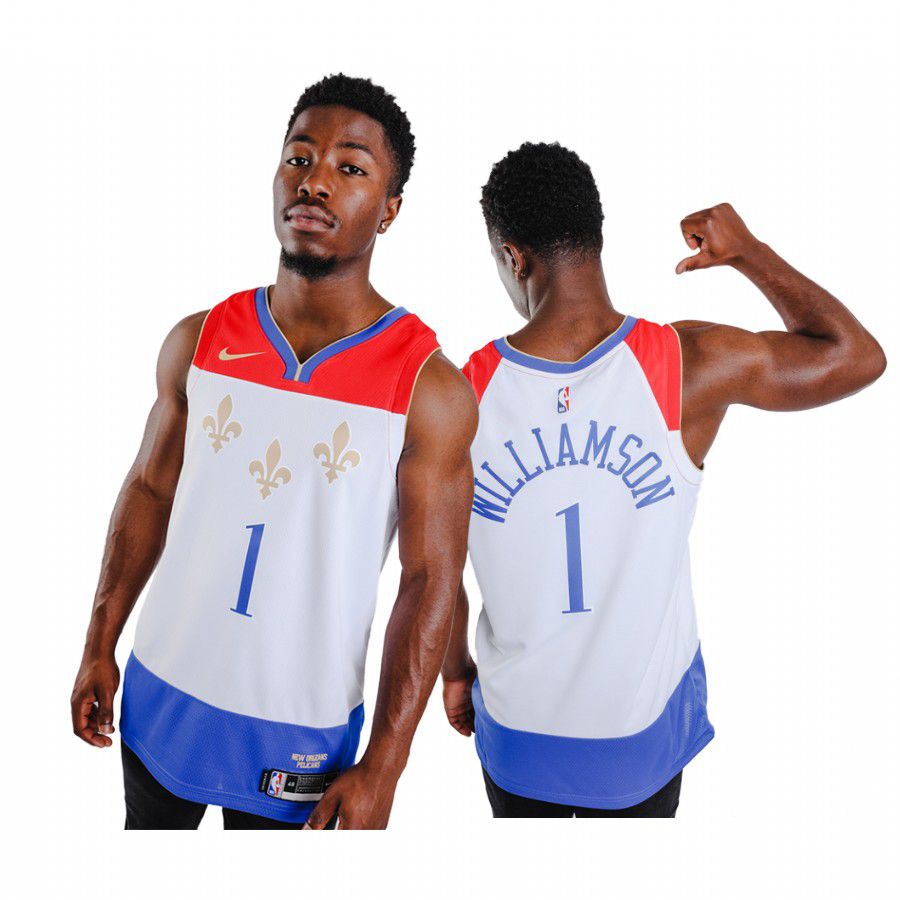 Men New Orleans Pelicans 1 zion williamson white city edition fleur de lis 2020 nba jersey